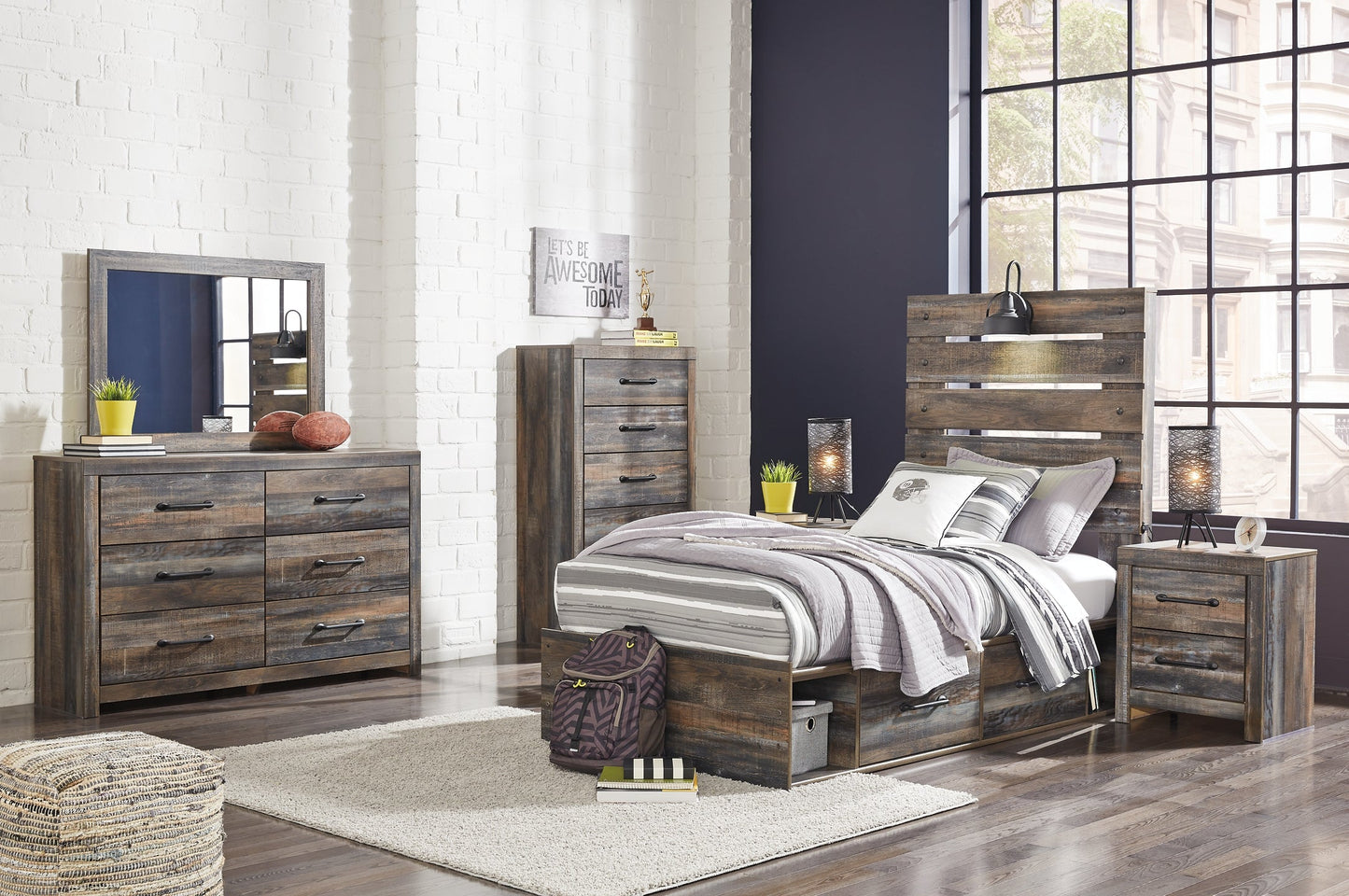 Drystan Twin Panel Headboard with Mirrored Dresser, Chest and Nightstand at Cloud 9 Mattress & Furniture furniture, home furnishing, home decor