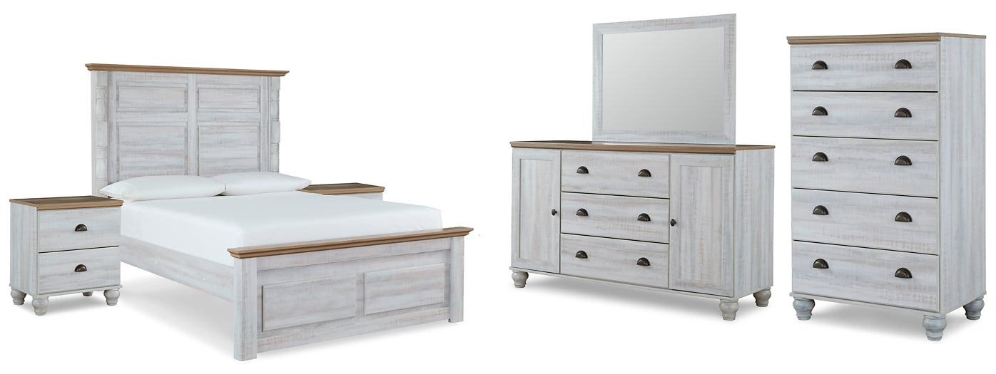 Haven Bay Queen Panel Bed with Mirrored Dresser, Chest and 2 Nightstands at Cloud 9 Mattress & Furniture furniture, home furnishing, home decor