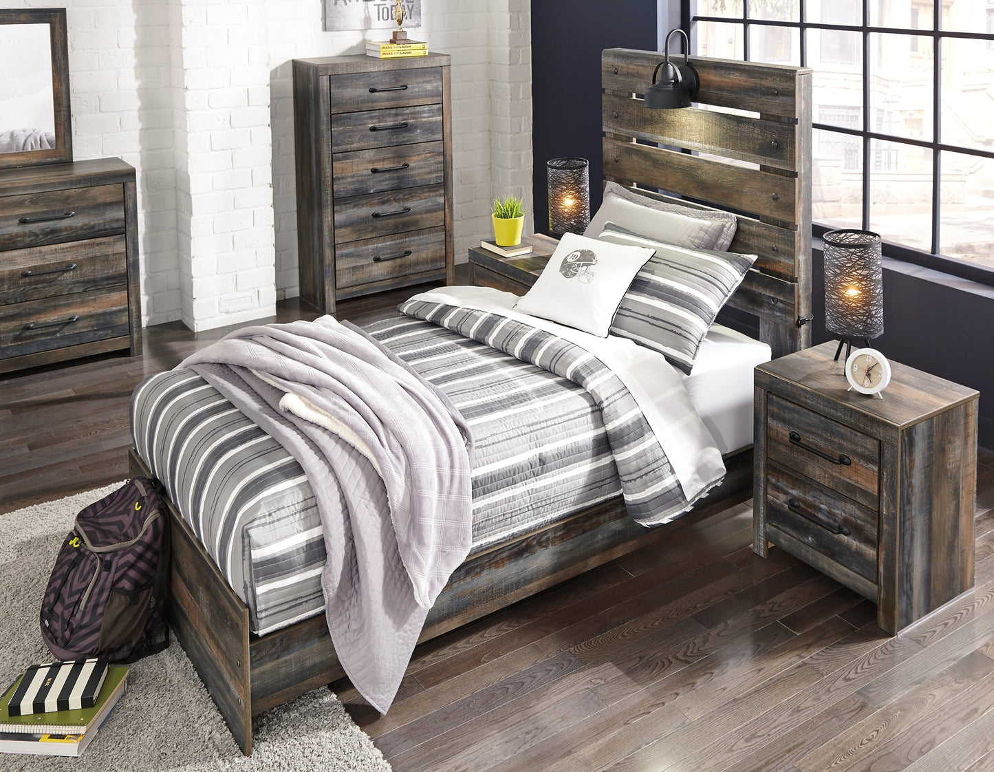Drystan Twin Panel Bed with Mirrored Dresser and Chest at Cloud 9 Mattress & Furniture furniture, home furnishing, home decor
