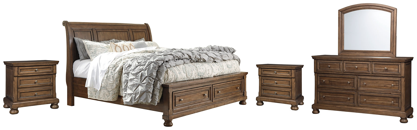 Flynnter Queen Sleigh Bed with 2 Storage Drawers with Mirrored Dresser and 2 Nightstands at Cloud 9 Mattress & Furniture furniture, home furnishing, home decor