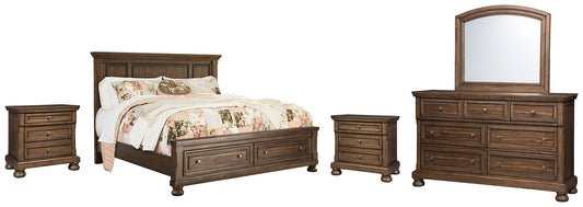 Flynnter Queen Panel Bed with 2 Storage Drawers with Mirrored Dresser and 2 Nightstands at Cloud 9 Mattress & Furniture furniture, home furnishing, home decor