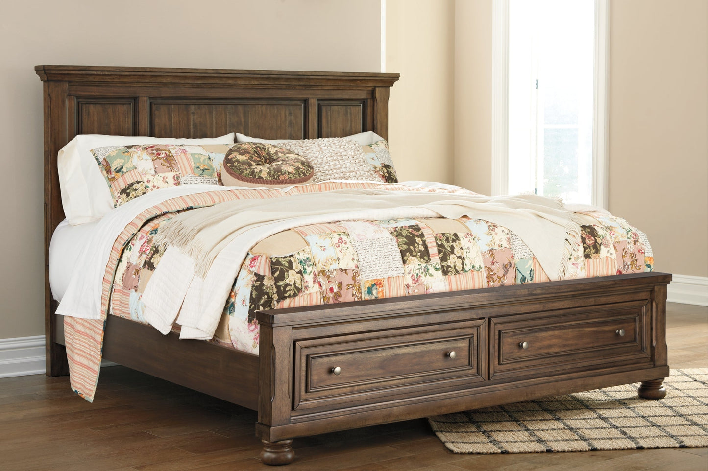 Flynnter Queen Panel Bed with 2 Storage Drawers with Mirrored Dresser and Chest at Cloud 9 Mattress & Furniture furniture, home furnishing, home decor