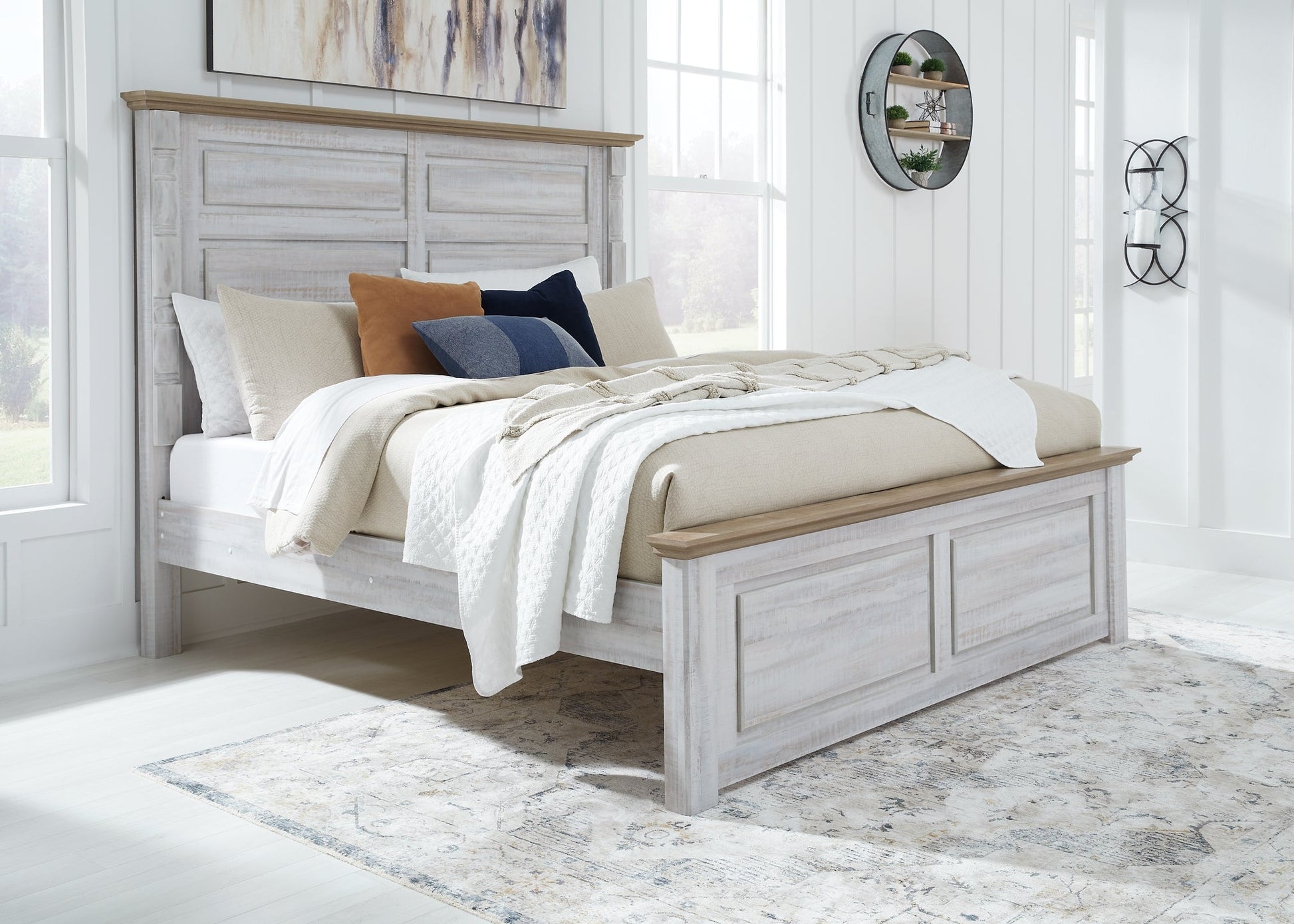 Haven Bay King Panel Bed with Mirrored Dresser and 2 Nightstands at Cloud 9 Mattress & Furniture furniture, home furnishing, home decor