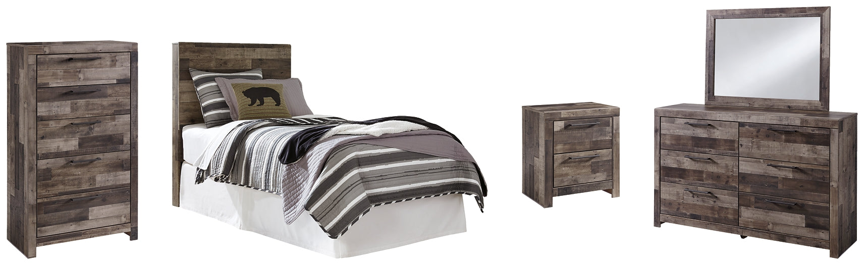 Derekson Twin Panel Headboard with Mirrored Dresser, Chest and Nightstand at Cloud 9 Mattress & Furniture furniture, home furnishing, home decor