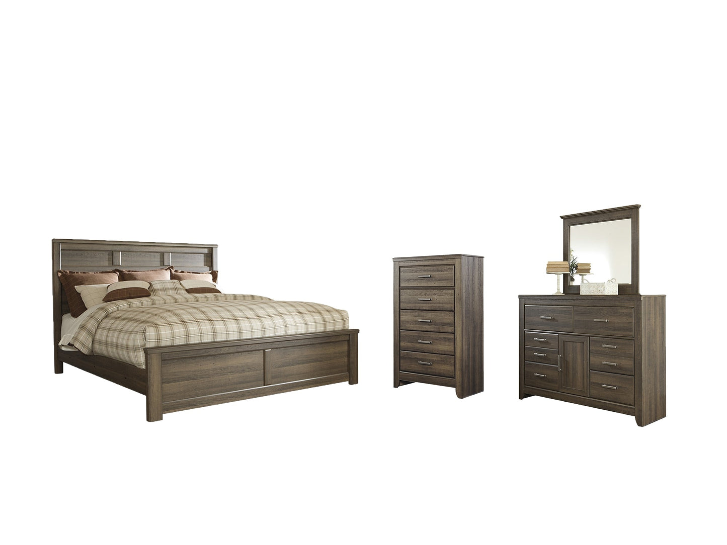 Juararo California King Panel Bed with Mirrored Dresser and Chest at Cloud 9 Mattress & Furniture furniture, home furnishing, home decor