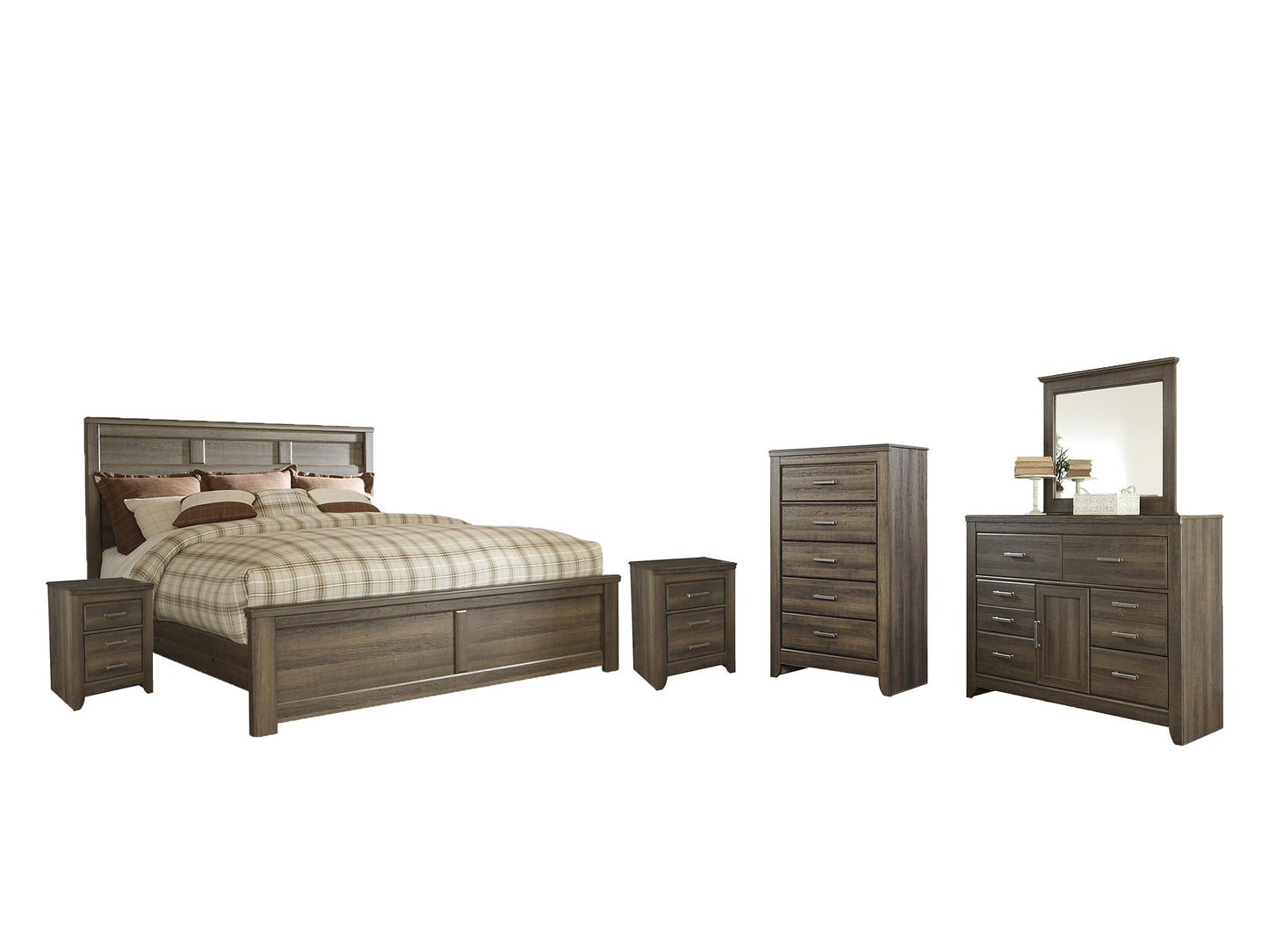 Juararo California King Panel Bed with Mirrored Dresser, Chest and 2 Nightstands at Cloud 9 Mattress & Furniture furniture, home furnishing, home decor