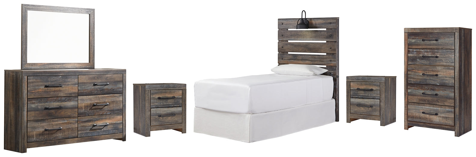 Drystan Twin Panel Headboard with Mirrored Dresser, Chest and 2 Nightstands at Cloud 9 Mattress & Furniture furniture, home furnishing, home decor