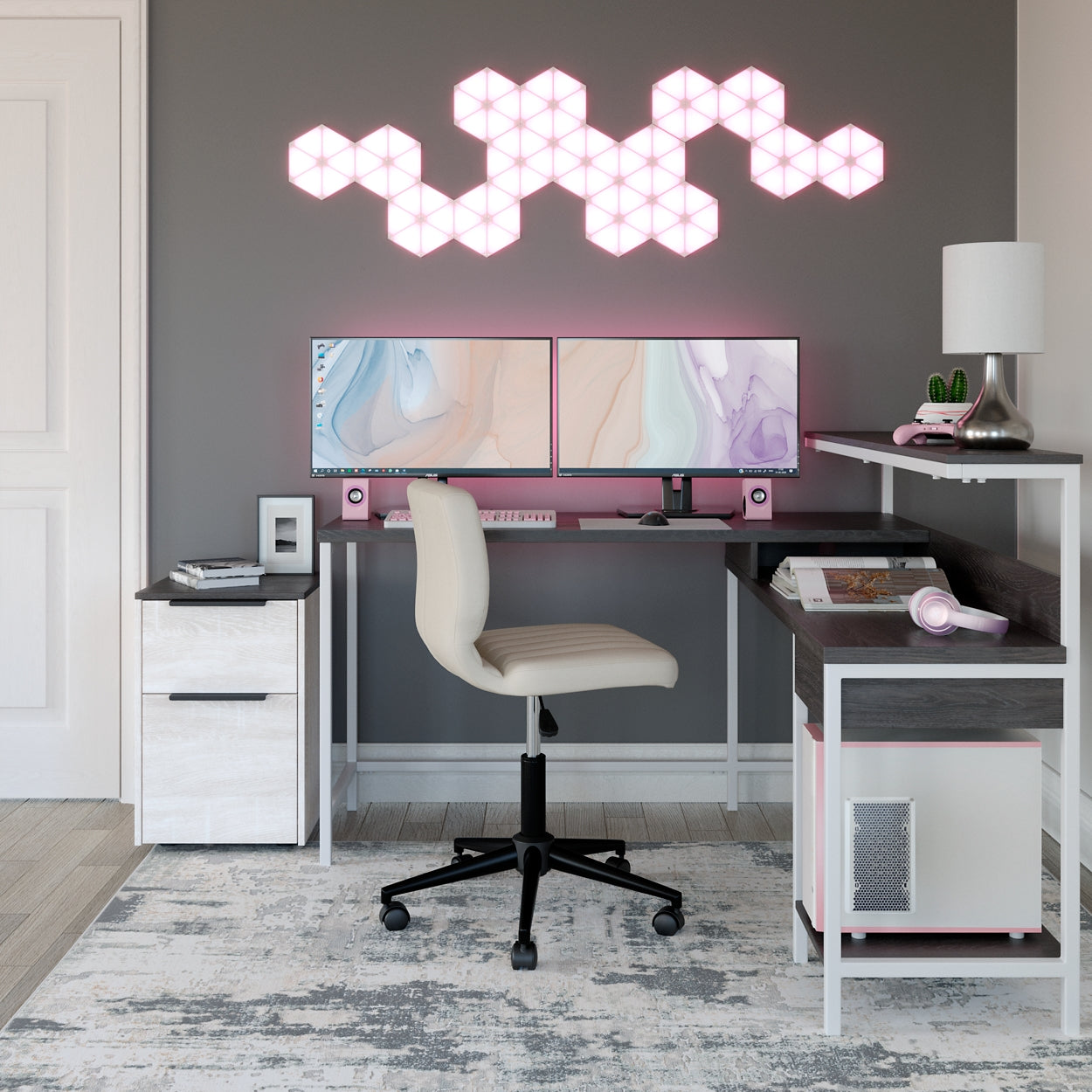 Dorrinson L-Desk with Storage at Cloud 9 Mattress & Furniture furniture, home furnishing, home decor