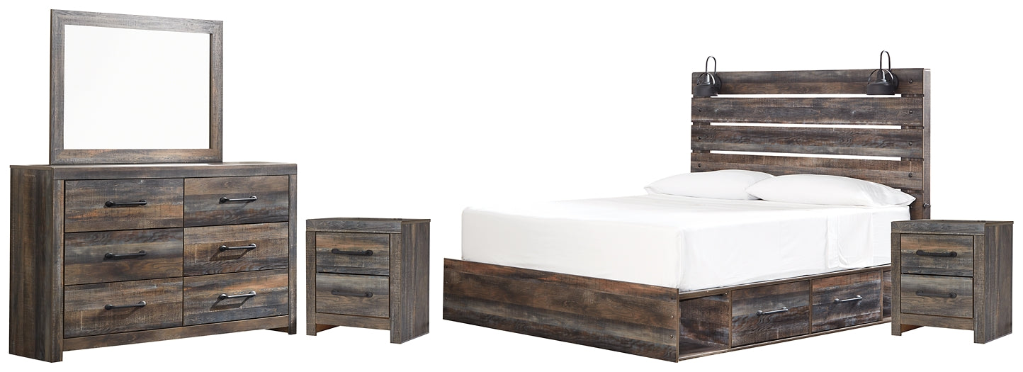 Drystan King Panel Bed with 2 Storage Drawers with Mirrored Dresser and 2 Nightstands at Cloud 9 Mattress & Furniture furniture, home furnishing, home decor