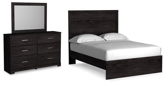 Belachime Full Panel Bed with Mirrored Dresser
