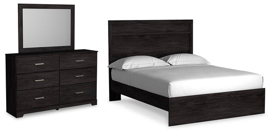 Belachime Queen Panel Bed with Mirrored Dresser