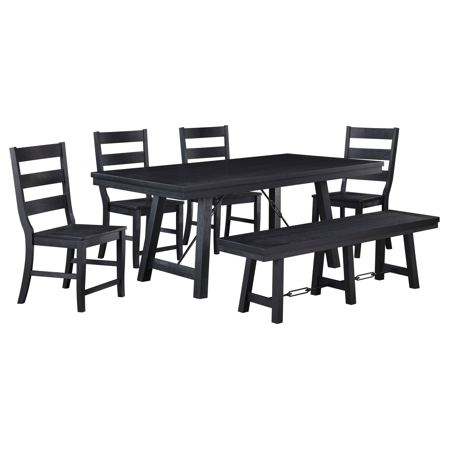 Newport 6-piece Rectangular Trestle Table Dining Set witih Bench Black