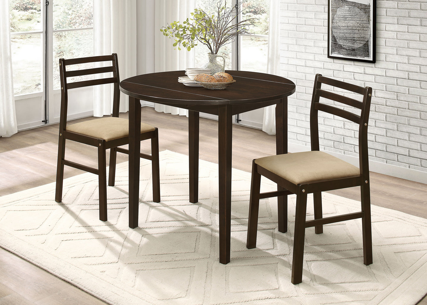 Bucknell 3-piece Dining Set with Drop Leaf Cappuccino and Tan