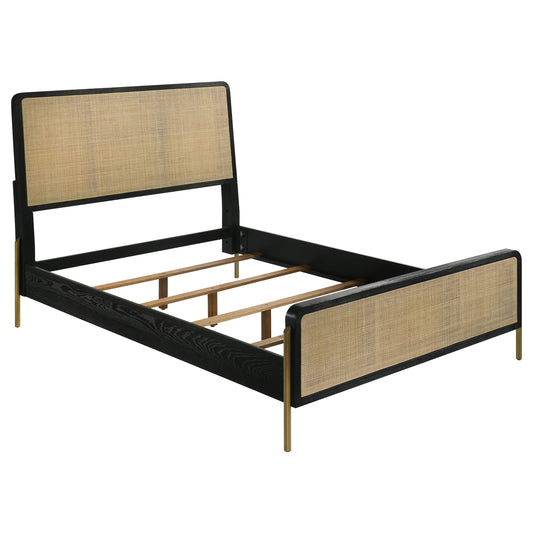Arini Rattan Queen Panel Bed Black and Natural