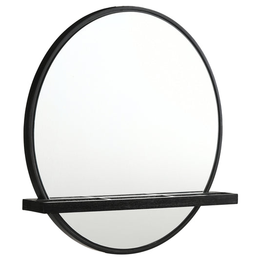 Arini Round Vanity Wall Mirror with Shelf Black