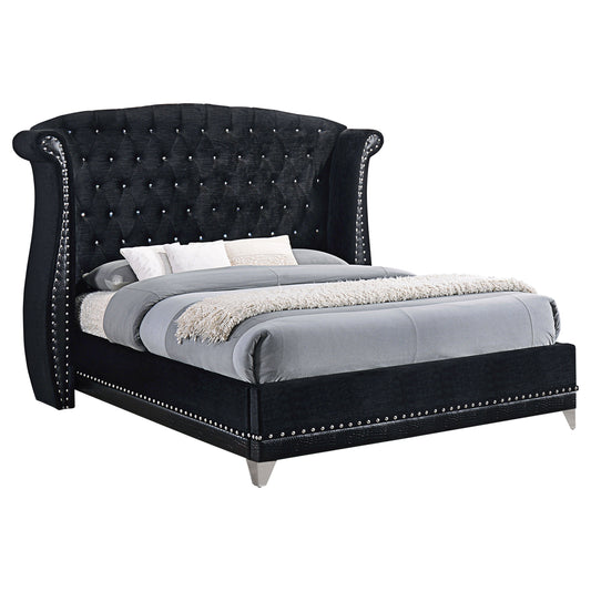 Barzini Upholstered Eastern King Wingback Bed Black