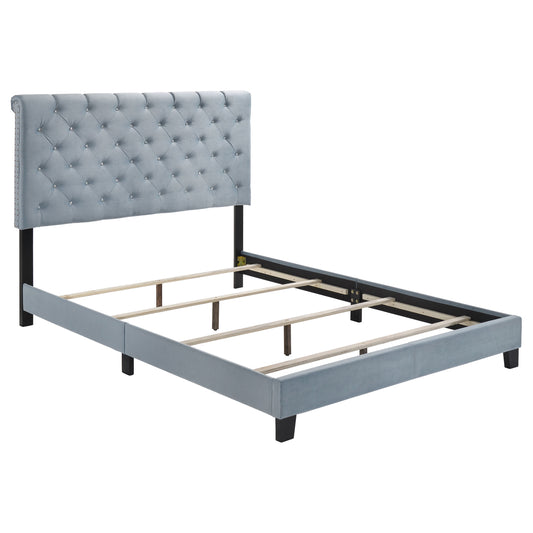 Warner Upholstered Eastern King Panel Bed Slate Blue