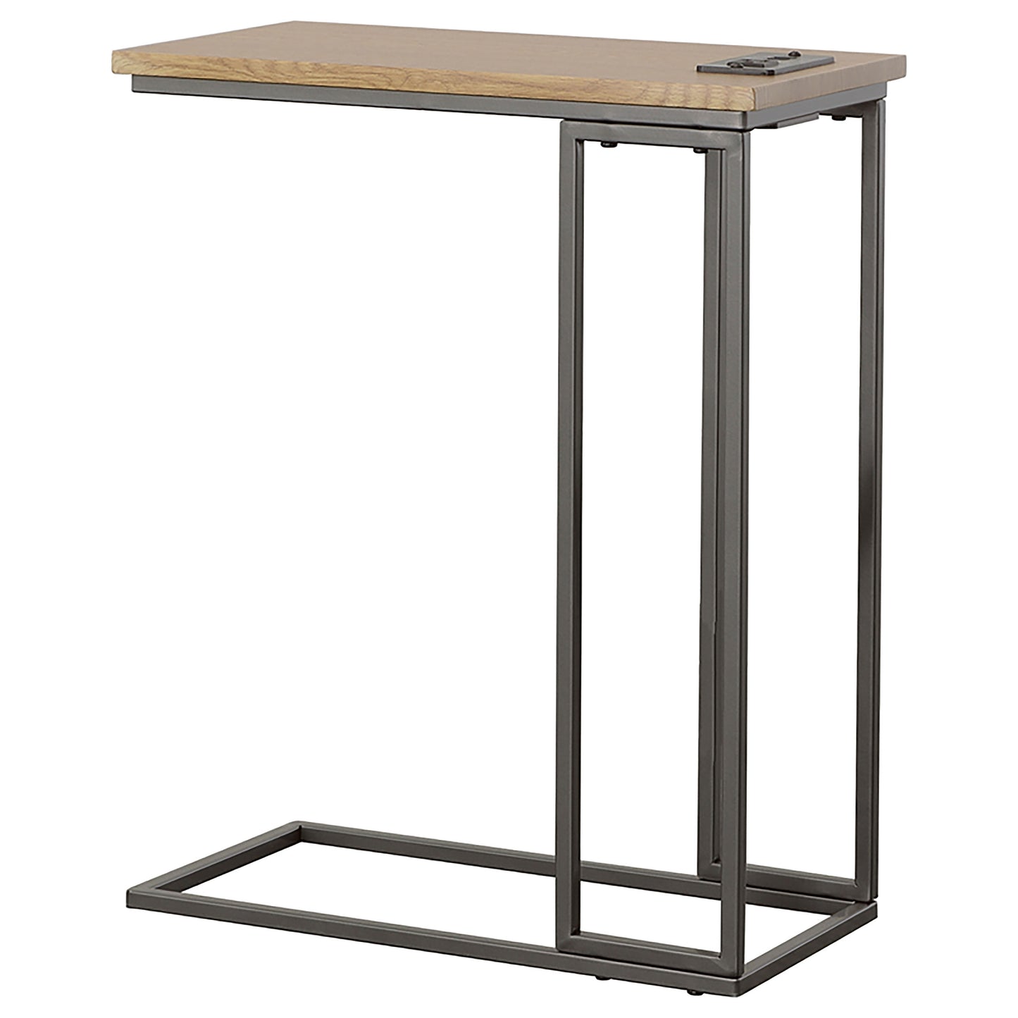 Rudy Snack Table with Power Outlet Gunmetal and Natural