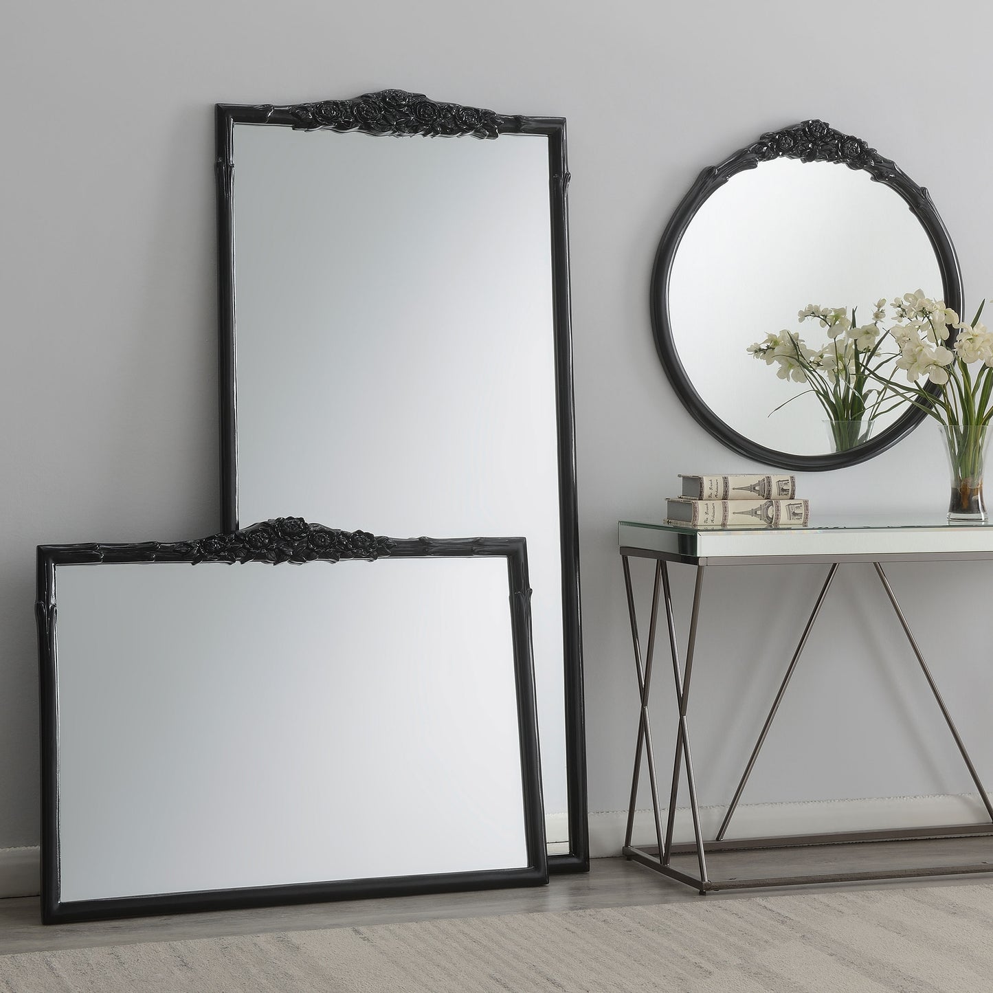 Sylvie French Provincial Rectangular Mantle Mirror Black