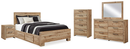 Hyanna Queen Panel Bed with Storage with Mirrored Dresser, Chest and Nightstand